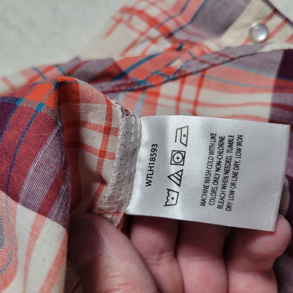 Wrangler Retro Mens XL Plaid Western Snap Shirt Purple Orange Cotton Blend - Picture 7 of 15